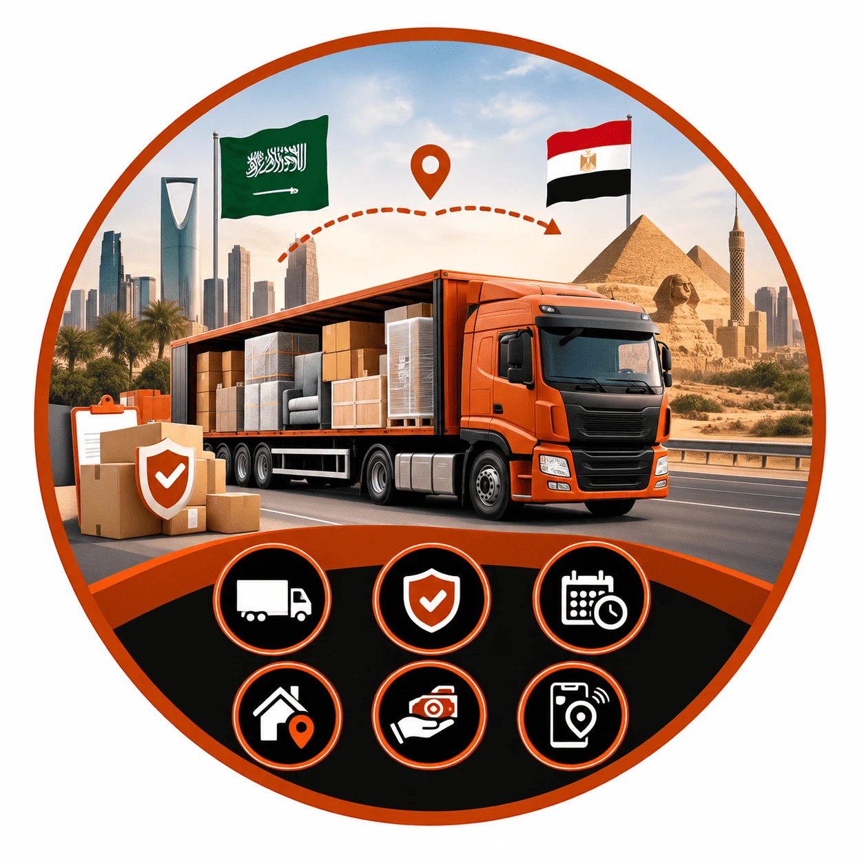 شحن بري من السعودية لمصر بتجميع شحنات وتأمين ومعاد رحلات ثابت